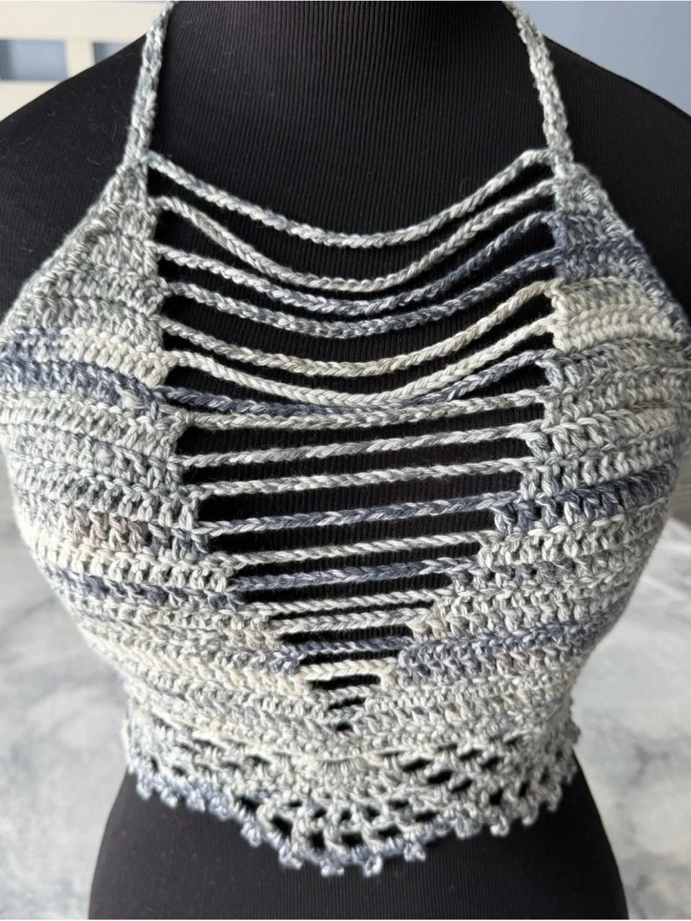 Handmade Gray Crocheted Hair Scarf Topper